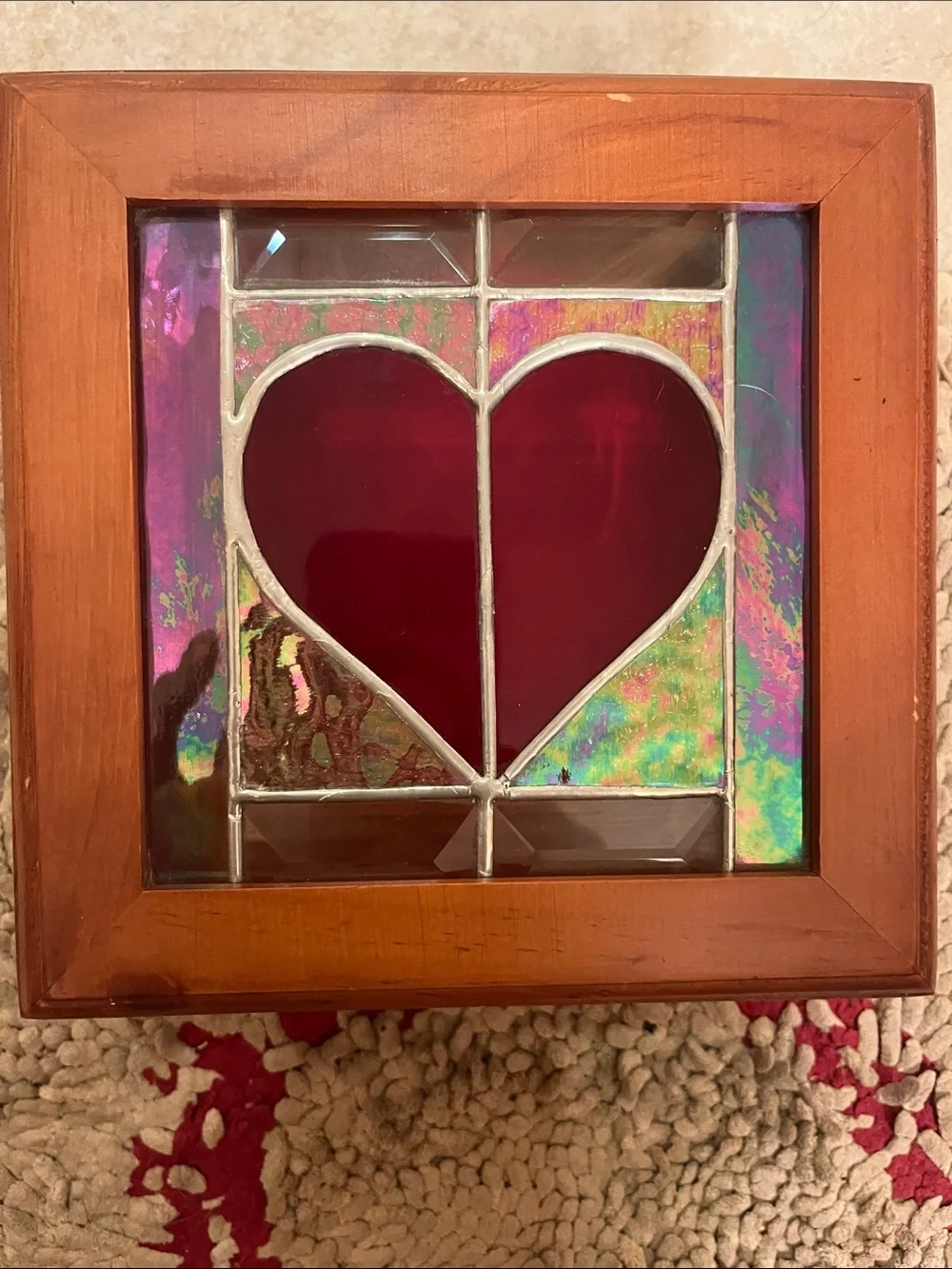 Handcrafted Red Heart Stained Glass Box